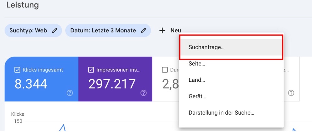 Position eines bestimmten Keywords in der GSC ermitteln